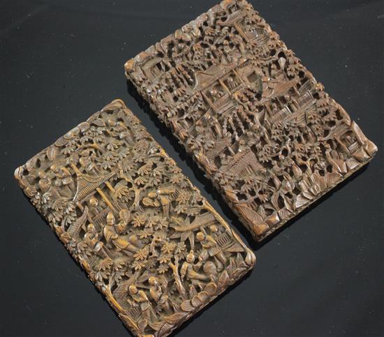 Two Chinese sandalwood card cases, 19th century, 11cm and 11.5cm, the larger with a glue repair